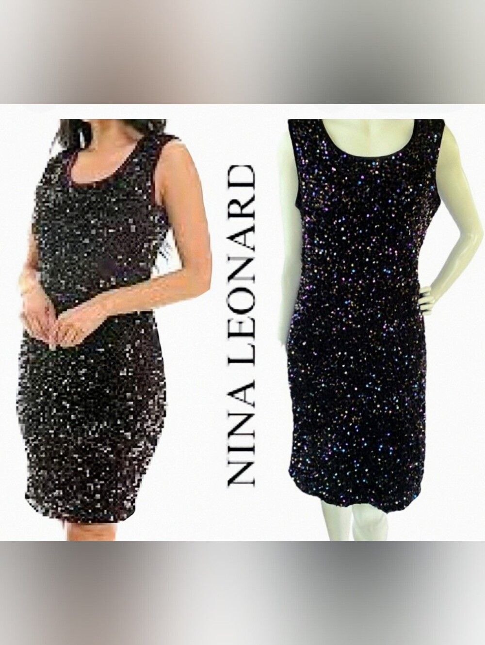 Nina Leonard Black Sequined Dress ~ SZ Small ~ NWT